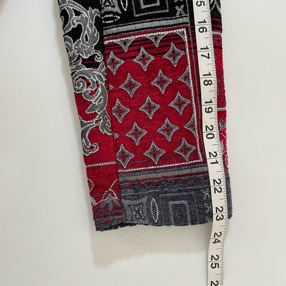 Christopher & Banks Zip Tapestry Blazer Red/Gray/Black Mandarin Collar Large - Picture 7 of 10